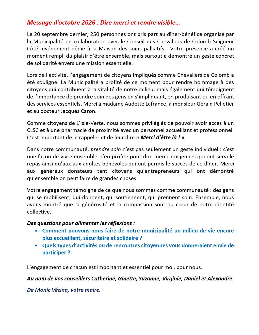 Message de la mairesse - page 1